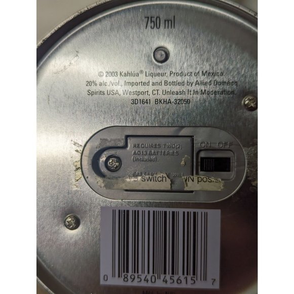 Kahlua 2003 Limited Edition 2 Empty Bottle Tin Textured Surface Lights Up 12" - Picture 6 of 6